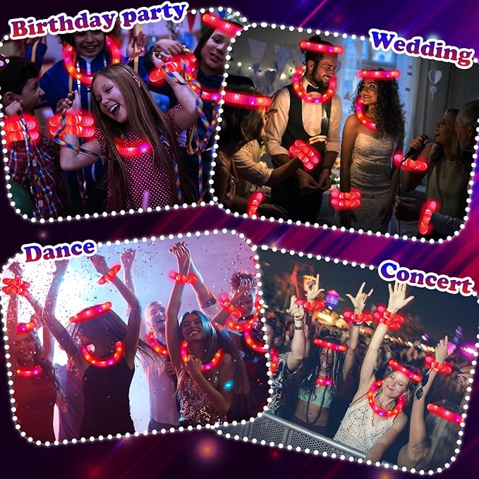 Red Glow Sticks Party Favors for Kids 24 PCS,LED Light up Pop Tubes for Toddlers, Neon Necklaces Bracelets Accessories,Glow Birthday Wedding Dance Party Supplies Camping Toys Gifts Decorations