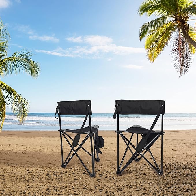REDCAMP 2 Pack Tripod Camping Chairs Folding Lightweight, Portable 3 Legged Tripod Stool Seat with Backrest, Small Golf Chair Compact for Adults Fishing Hunting, Black