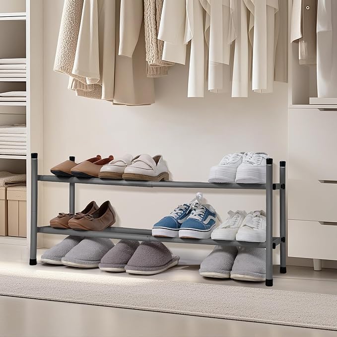 STORAGE MANIAC Expandable Shoe Rack, 4 Pairs Stackable Small Shoe Rack, Metal Adjustable Shoes Organizer for Closet, Entryway, Hallway, Garage, Front Door, Shoes Shelves, Black 1 Tier