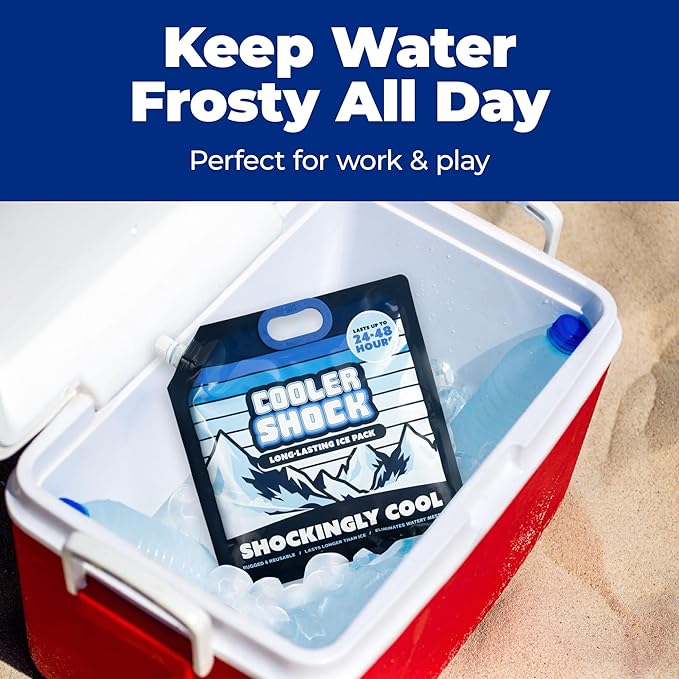 Cooler Shock Reusable Ice Packs for Cooler - Long Lasting Cold Freezer Packs for Coolers and Lunch Boxes - Cooler Ice Packs for Camping Gear, Fishing, Road Trips, Beach Must Haves