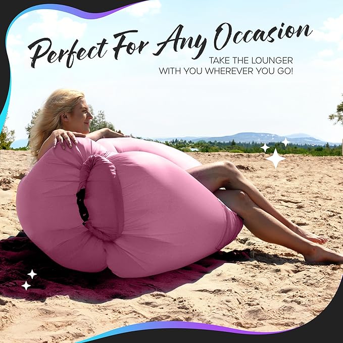 Nevlers Inflatable Lounger | 210T Polyester Inflatable Chair | No-Pump Blow Up Couch | Camping Couch Air Sofa Bed w/ 450 lbs. Cap., Pockets & Matching Bag | Use as Inflatable Couch for Adults & Kids