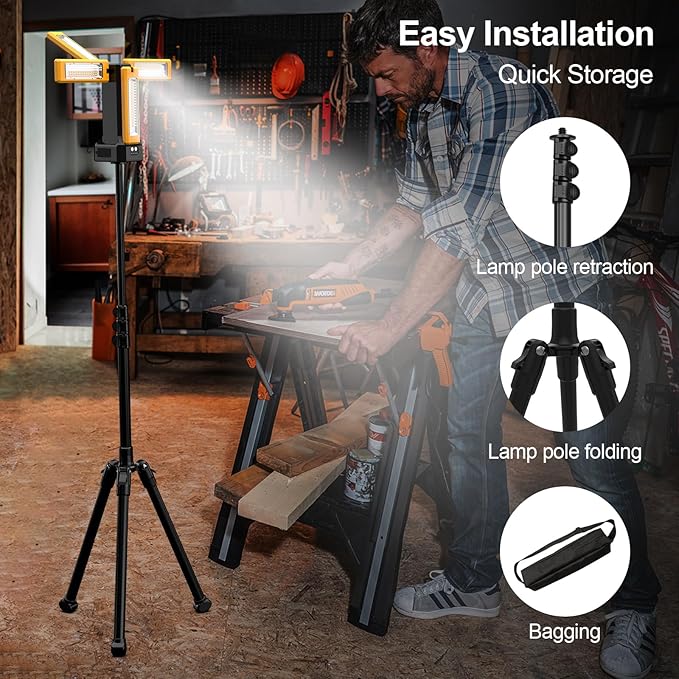 13200mAh Rechargeable Solar Work Light,IPX4 Waterproof with Folding Stand Support and Portable Carrying Bag, 8000 Lumen Stepless Dimmable, 4 Lighting Modes, White/Warm/Warm White (Standard)
