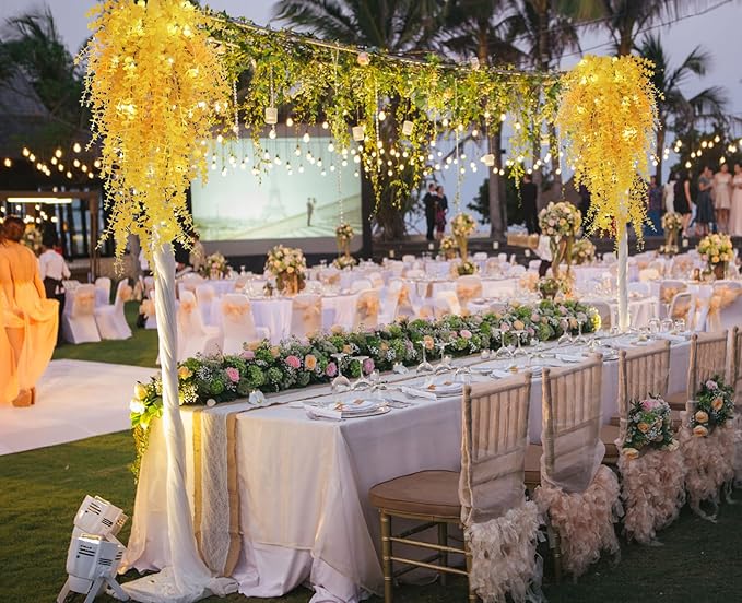 Hanging Plants Indoor Artificial Grass Fake Faux Hanging Plants Outdoor Artificial Plant Wall for Indoor Home Room Wall Outdoor Garden Party Proch Wedding Backyard Arch Decoration(Pure Yellow)