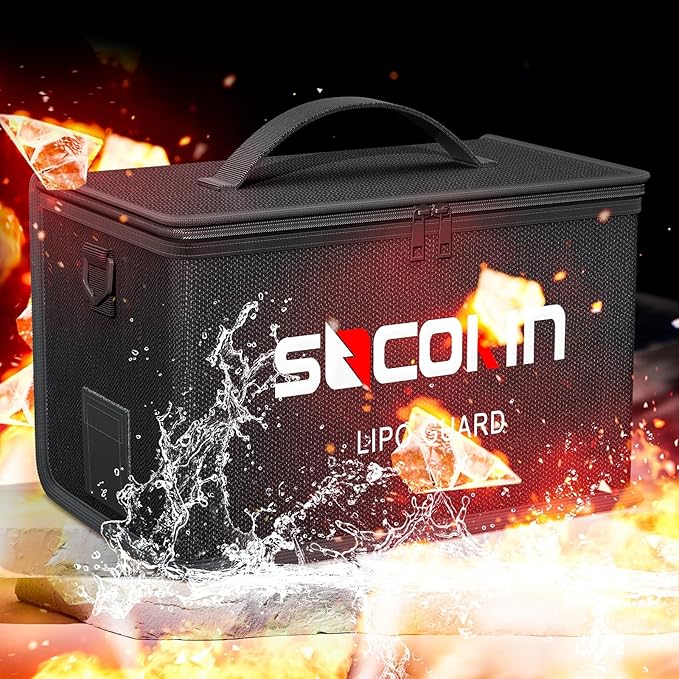 Lipo Battery Safe Bag Fireproof Explosionproof Bags Large Capacity Adjustable Safe Bag for Lipo Battery Charge Storage 10 Cell Adjustable Battery Safe Bag (10.6 * 6.7 * 6.7 in)