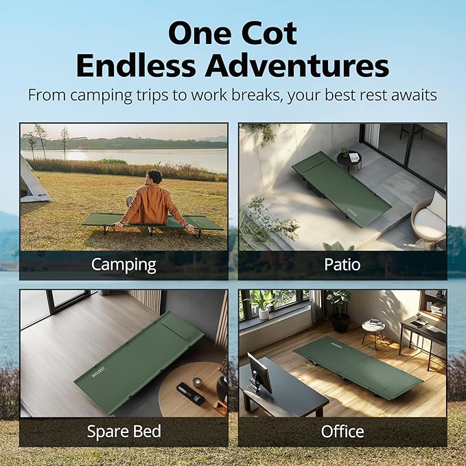 Ultralight Camping Cot for Adults, Portable Folding Camping Bed, Supports 350 lbs - Lightweight for Travel, Camping, Hiking, Backpacking, Mountaineering, Dark Green