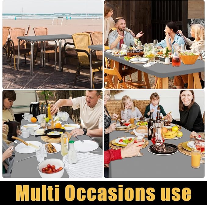 Smiry 2 Pack Rectangle Picnic Table Cloth, Waterproof Elastic Fitted Tablecloths, Washable Polyester Rectangular Patio Table Cover for Camping, Indoor and Outdoor (Grey, 24"x48")