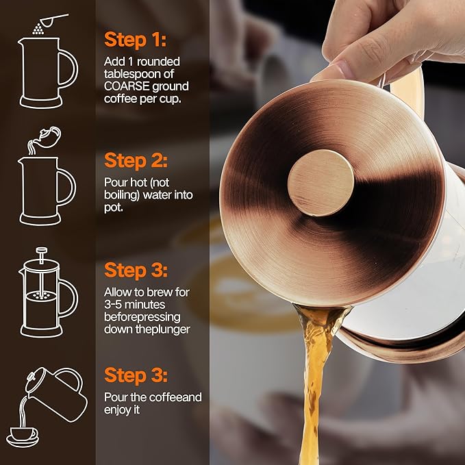 34 Ounce French Press Coffee Maker, 5-Cup Espresso Coffee Maker, Grey Cold Brew Heat Resistant Thickened Borosilicate Coffee Pot with 4 Stainless Steel Filter Screens