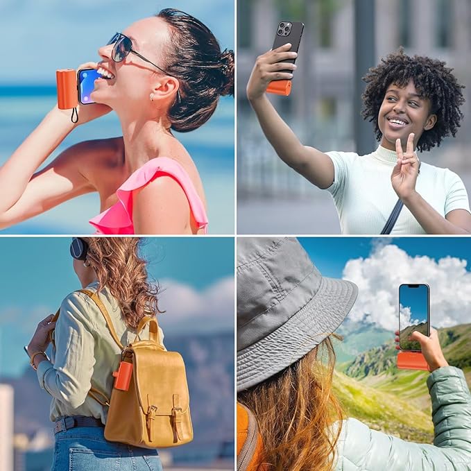 Mini Portable Charger for iPhone with Built-in Type-C Cable, 5200mAh Ultra-Compact Power Bank, PD 20W Fast Charging Battery Pack Phone Charger for iPhone 16/15/14/13, Samsung, Google, Android (Orange)