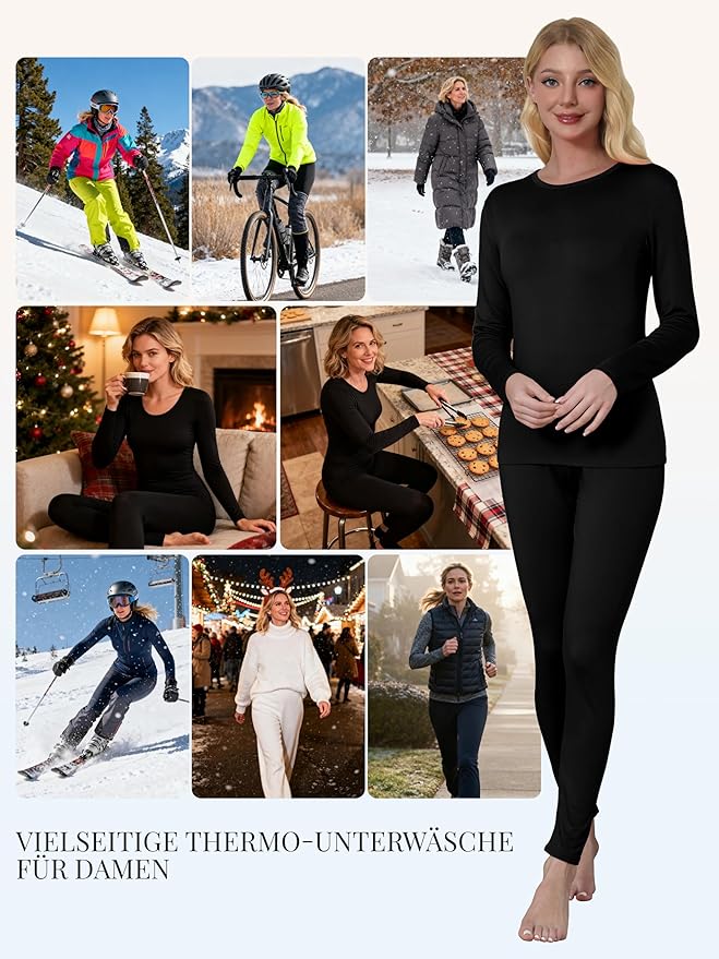 VZV Thermal Underwear for Women, Long Johns for Women Thermal Sets Fleece Lined Base Layer Top and Bottom Set