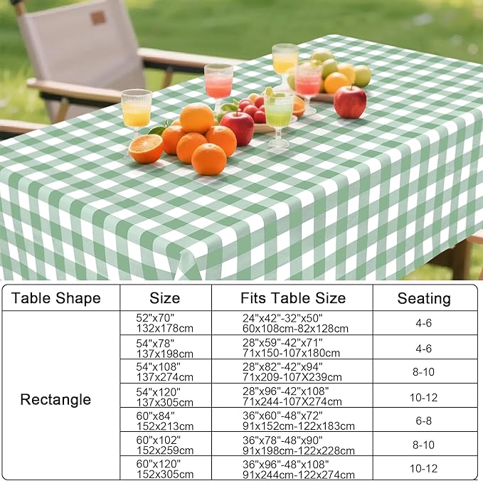 Smiry Rectangle Table Cloth, Waterproof Vinyl Tablecloth with Flannel Backing, Wipeable Buffalo Plaid Table Cover for Indoor and Outdoor (Sage Green & White, 60"x102")