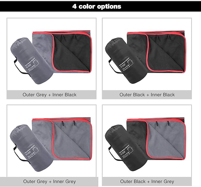 REDCAMP Large Waterproof Stadium Blanket for Cold Weather, Soft Warm Fleece Camping Blanket Windproof for Outdoor Sports, Blue/Red (Outer Grey/Inner Black)