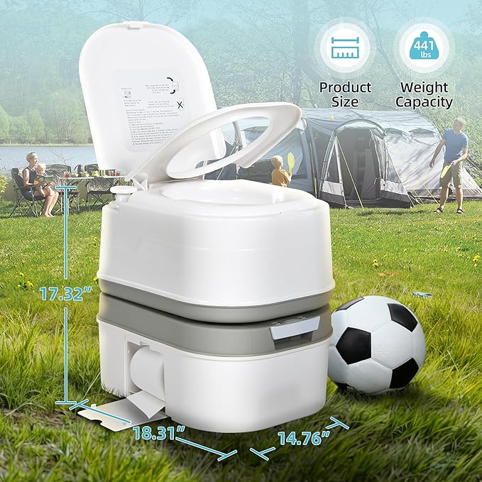 YITAMOTOR Portable Toilet Camping Porta Potty with Paper Collection 6.34 Gallon, Indoor Outdoor RV Toilet with Handle Pump, Leak-Proof OutdoorToilet for RV Travel, Boat, Trips, White