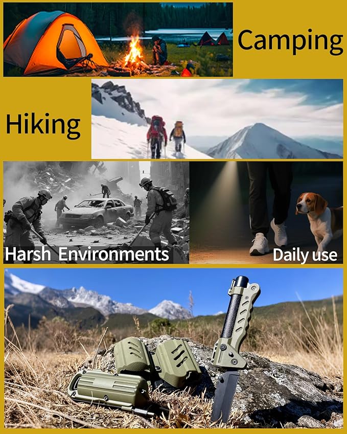 VIPERADE VAK6 Survival Multitool with Folding Knife, LED Flashlight, Pulse Ignition and Hand Crank Generator, Camping Multitool Knife Rechargeable Flashlight with Belt Sheath (Green)