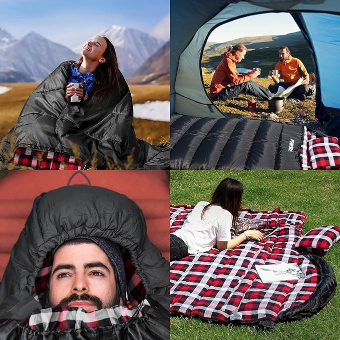 Flannel Sleeping Bag Cotton 0 Degree Cold Weather for Adults XXL Sleeping Bag 4 Season Big and Tall with Compression Sack