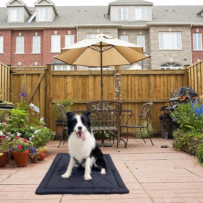 Rollup Camping Outdoor Dog Bed,Portable Dog Travel Mat with Carry Handles for Medium Large Dogs Waterproof Washable Pet Pad,42 * 28”Dark Blue