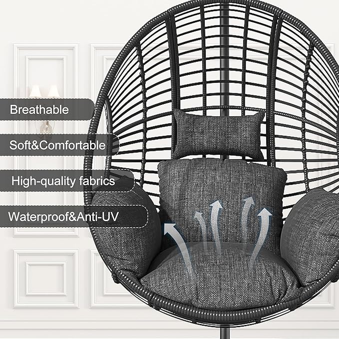 Oversized Hanging Egg Chair Set of 2 Outdoor Indoor, Wicker Swing Egg Chair with Stand 400lbs Capacity for Bedroom, Patio, Garden and Balcony