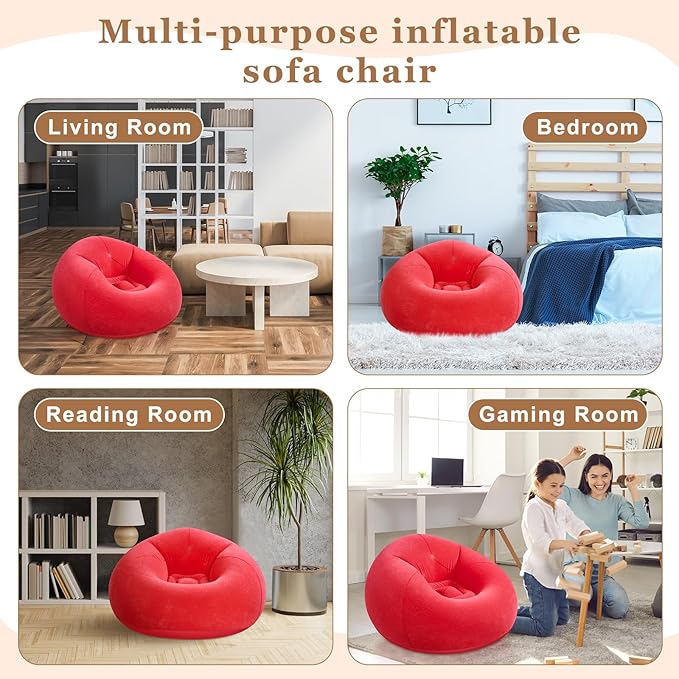 Realspring 6 Pcs Bean Bag Chairs for Adults Inflatable Chairs with Electric Air Pump,Blow up Couch Folding Portable Inflatable Couch Lazy Sofa for Reading Living Room Camping (Red)