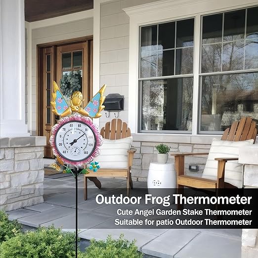 Outdoor Thermometer for Patio - Fairy Garden Stake Thermometer with Decorative Design - 44 inch Outside Temperature Gauge for Yard - Easy to Read, Durable & Weatherproof - Garden Decor