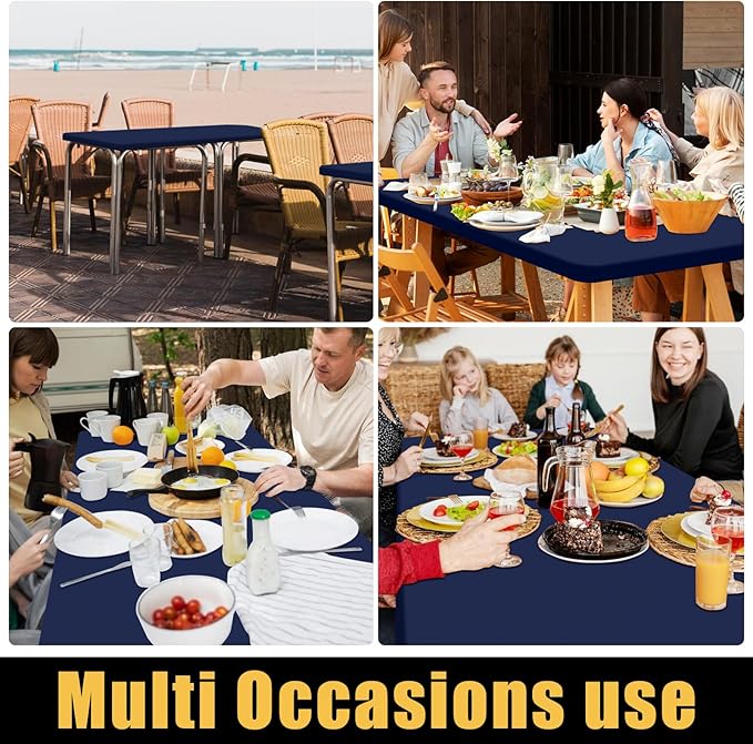 Smiry 2 Pack Rectangle Picnic Table Cloth, Waterproof Elastic Fitted Tablecloths, Washable Polyester Rectangular Patio Table Cover for Camping, Indoor and Outdoor (Navy, 30"x60")