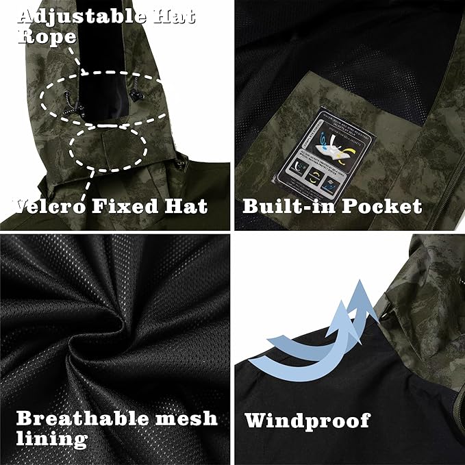 GIISAM Rain Jacket for Men, Mens Waterproof Raincoat Lightweight Rain Jackets Outdoor Rain Coat Windbreaker with Hood