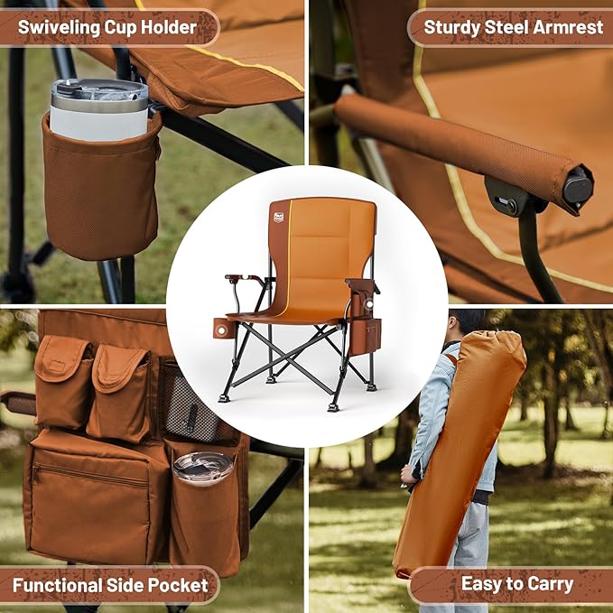 TIMBER RIDGE Oversized Folding Camping Chair High Back Heavy Duty for Adults Support up to 500lbs with Cup Holder, Side Pocket Cooler Bag 2 Pack