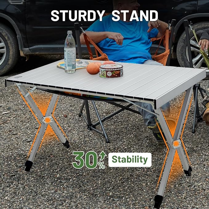 TIMBER RIDGE Folding Camping Table Adjustable Height, 4-6 Person Lightweight Aluminum Roll-up Table for Camping Outdoor Picnic BBQ Backyard Party Support 220 lbs, Silvery