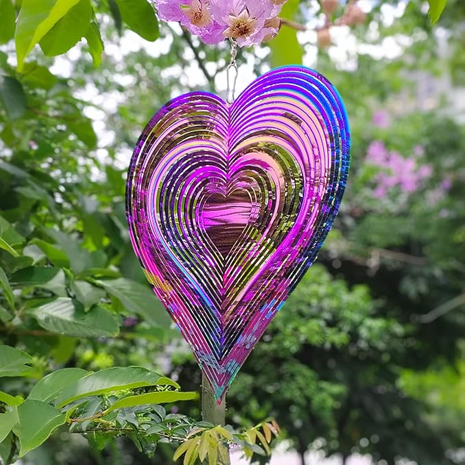 12in Wind Spinners Outdoor Color Heart Metal Wind Spinners for Yard and Garden, Stainless Steel Hanging Wind Chimes for Outside Patio Art Decor Whirligig Gifts for Mom Grandmother