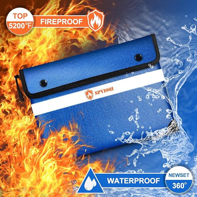 Upgraded 5200°F Fireproof Money Bag, Fireproof Bag with Zipper, Reflective Strip for Fast Find, 8 Layers of Heat Insulated Materials, Water Resistant, Fireproof Money Bag for Cash, A5 Documents