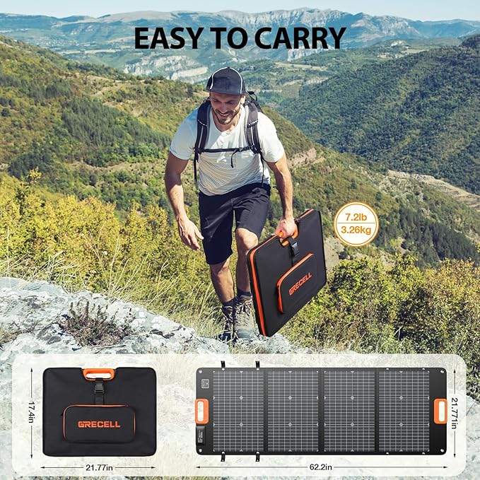 GRECELL 120W Portable Solar Panel for Power Station, 24% High Efficiency Bifacial Panel 21.6V Foldable Waterproof with XT60/Type-C/2 USB DC Output, 120W Solar Panel for Outdoor, Camping, Van, RV, Trip