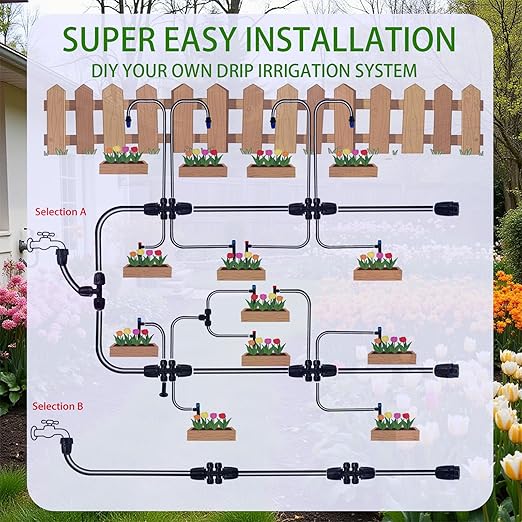 250ft Drip Irrigation Kit, Quick-Connect Plant Watering System for Greenhouse, Automatic Sprinkler System for Yard,Garden Watering Misting with Irrigation Tubing Adjustable Emitter Ground Stake