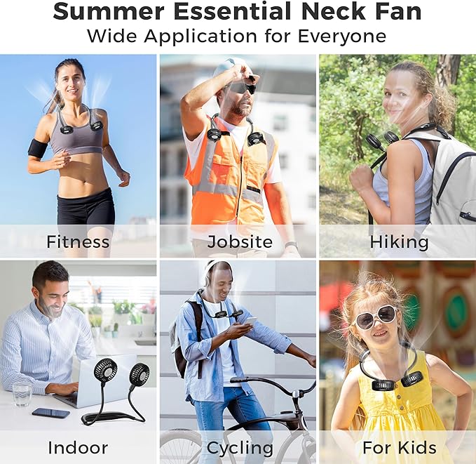 Portable Neck Fan, 2600mAh Battery Operated Ultra Quiet Hands Free USB Fan with Strong Wind, 360° Adjustable High Flexibility Wearable Personal Fan for Home Office Outdoor Travel (Black)