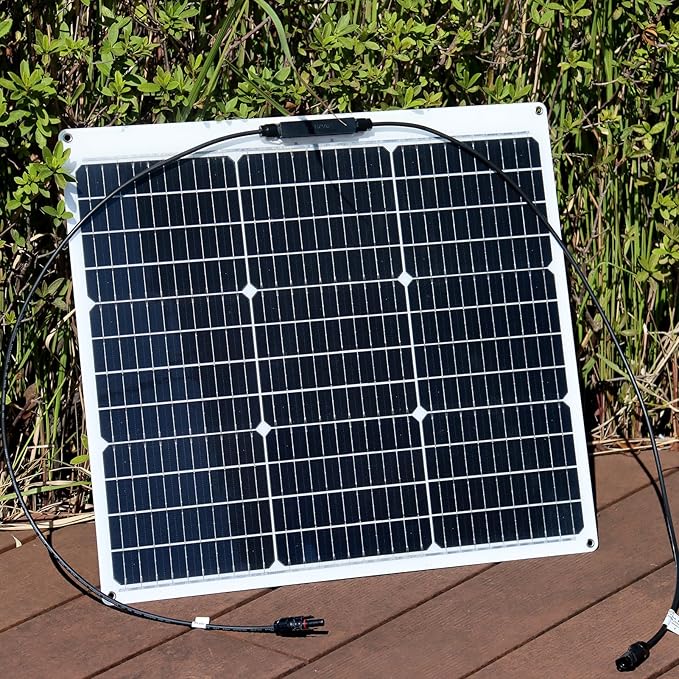 Flexible Solar Panel 50W 12V Monocrystalline Module Fiberglass Lightweight Charge for RV Trailer Boat Cabin Van Car Uneven Surfaces (50W-1)