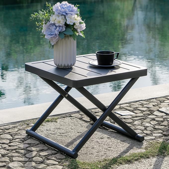 Outdoor Folding Table for Patio Square Side Table for Camping and Picnics Portable Aluminum Tables Foldable Small End Table,Grey