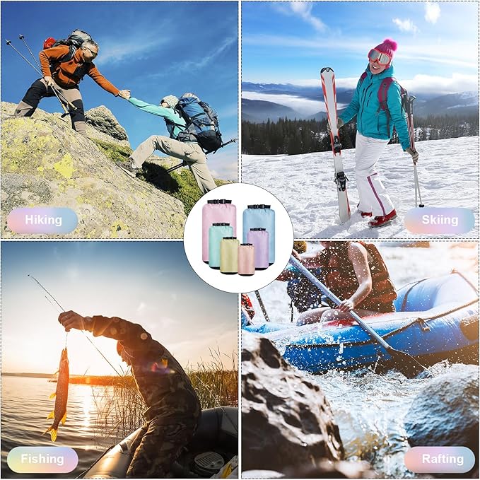 6 Pcs Waterproof Dry Bag Sack Lightweight Outdoor Dry Bags 35 L, 20 L, 15 L, 10 L, 5 L, 3 L Waterproof Boat Bag for Kayaking, Backpacking, Hiking, Camping Rafting (Macaron Color)