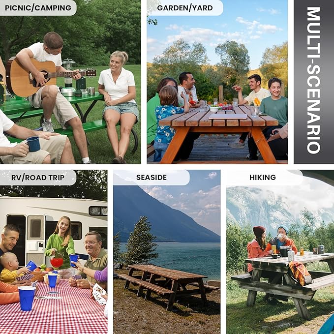 Picnic Table Cover with Bench Covers Non Slip Waterproof Vinyl Tablecloth for 6 Foot Rectangle Tables Family Gardening Needs Camping Rv Roadtrip Items for Tent Camper Useful Gift for Woman Man