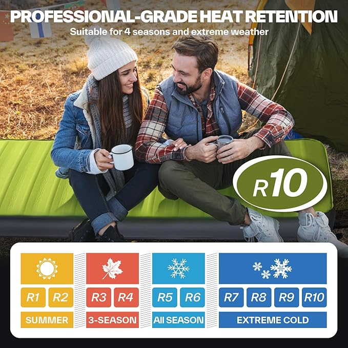Sportneer Sleeping Pad for Camping: 4" Ultra-Thick Air & Foam Camping Mattress with 10 R Value, 4-Season Large Size 78" x 30" Self-Inflating Sleeping Pad for Camp/Travel/Car/Tent, Easy to Inflate