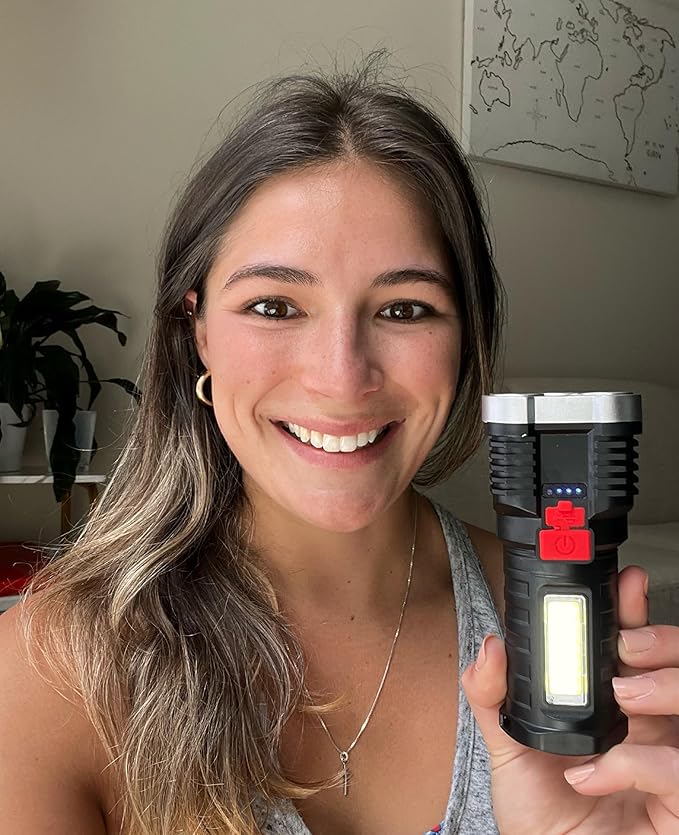 TetraBeam Rechargeable Tactical Flashlight with Advanced COB LED Tech โ USB Rechargeable Flashlights, Water-Resistant Work Light, 3 Light Settings, Emergency Floodlight, Real-Time Power Monitoring