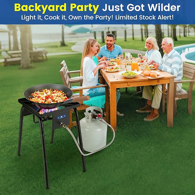 ARC 220,000 BTU Propane Burner for Outdoor Cooking w/Jet Burner, Single Burner Propane Stove Wok Burner Gas Burner,ideal for Woks, Skillets and Pots, w/Height Adjustable Legs