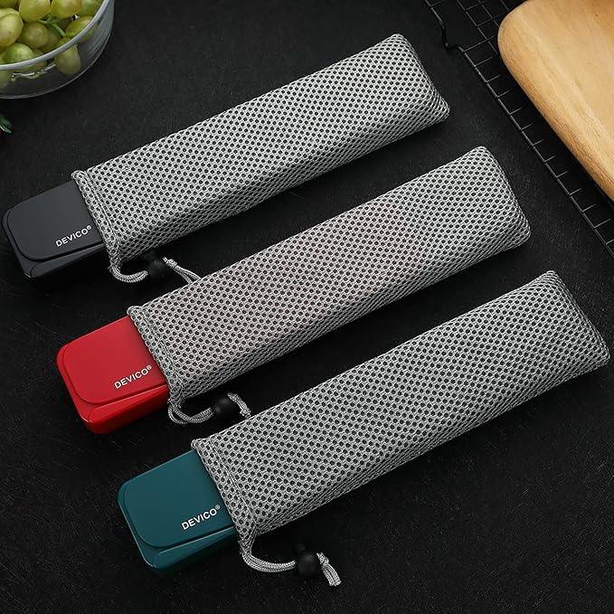 DEVICO Travel Utensils, 18/8 Stainless Steel 4pcs Cutlery Set Portable Camp Reusable Flatware Silverware, Include Fork Spoon Chopsticks with Case (Black)