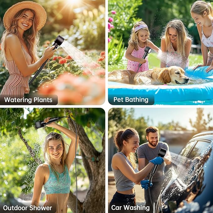 Portable Shower - 8000mAh Rechargeable Camping Shower Pump with Bath Sponge, 4 Spray Modes, IPX8 Waterproof, Ideal for Outdoor Camping, Travel, Car Washing, Pet Bathing, and Watering Plants