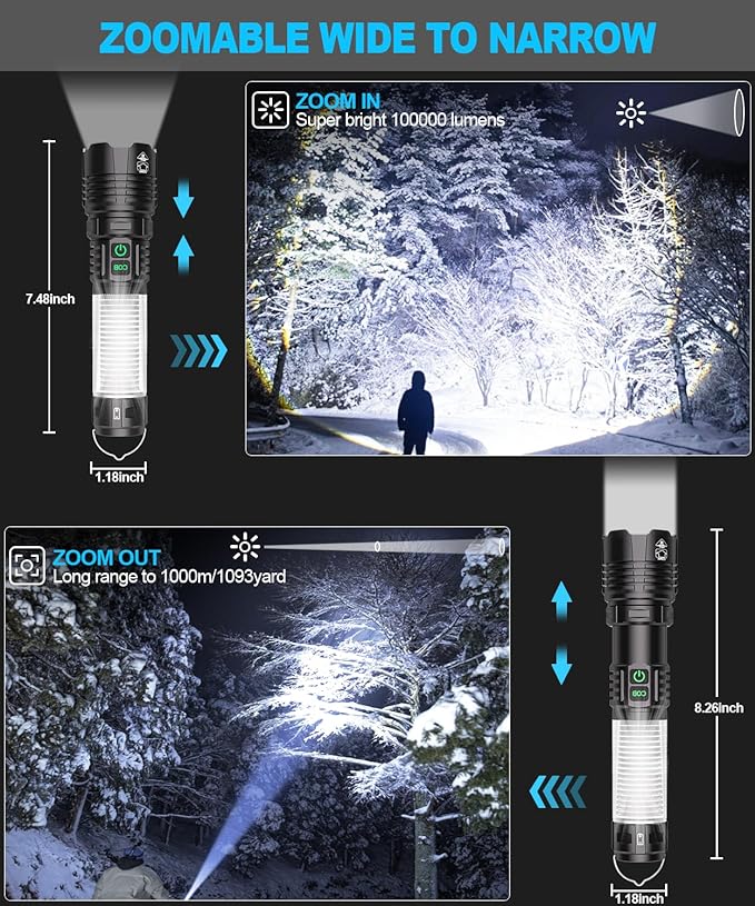 Flashlights High Lumens Rechargeable- Super Bright Tactical LED Flashlight,Powerful USB C Flash Light with 360°COB Light, Long Beam 3280Ft,7 Modes,Waterproof Handheld Flashlight for Emergency