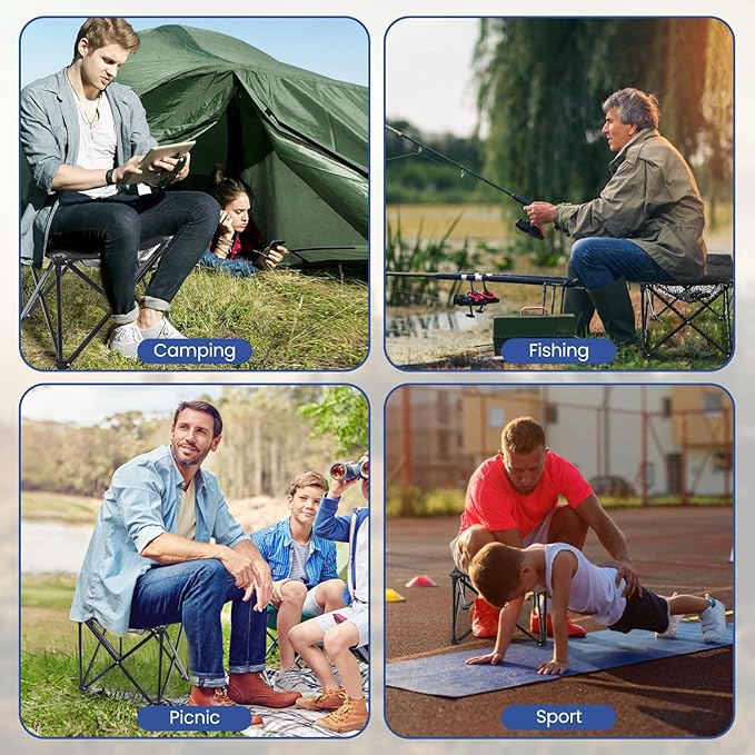 Padded Camping Stool, 18 Inch Oversized Camping Foot Rest, 500lb Camping Chairs Outdoor Footstool Portable Camping Ottoman for Camping Gardening Fishing w/Storage Net Carry Bag(1, DarkGreen)