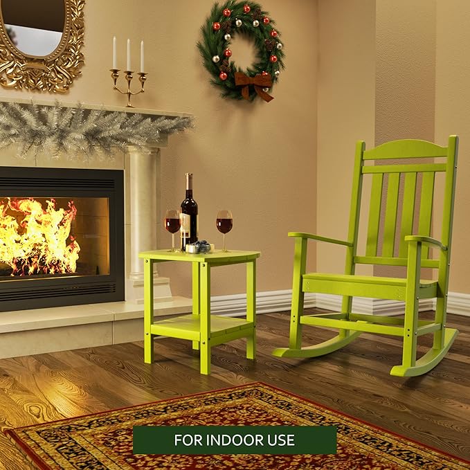 TORVA Patio Adirondack Side Table, Outdoor End Tables All-Weather Resistant HDPE Humidity-Proof Long Time Use for Deck, Lawn,Garden, Porch, Backyard End Table(Lemon Green)(2 Tier)