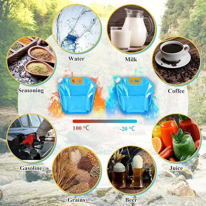 Tessco 12 Pack 1.3 Gallon Collapsible Water Storage Bag Water Container Bag Emergency Jug Foldable Plastic Storage Pouch Freezable Carrier Tank for Outdoor Sport Camping(Blue,Modern)