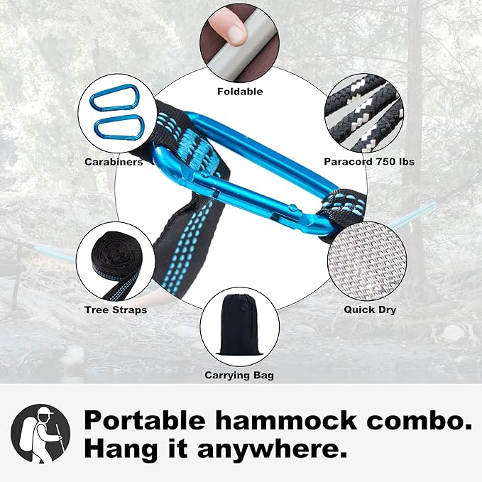 14ft Two Person Outdoor Hammock, Portable Camping with Folding Steel Spreader Bar, Carrying Bag, Carabiners, Tree Straps, Pillow & Sidebag, Quick Dry Textilene, 550 lbs Capacity (Ivory)