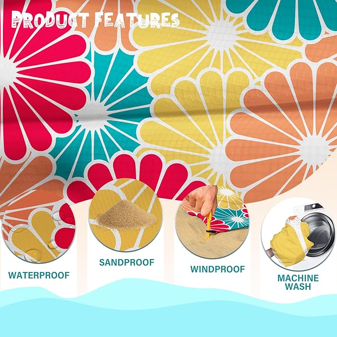 Beach Blanket Waterproof Sandproof 1-7 Adult Oversized 78 '' ร 81 '' Lightweight Durable Compact Sand Free Beach Mat for Travel Camping Hiking Picnic Blanket Extra Large