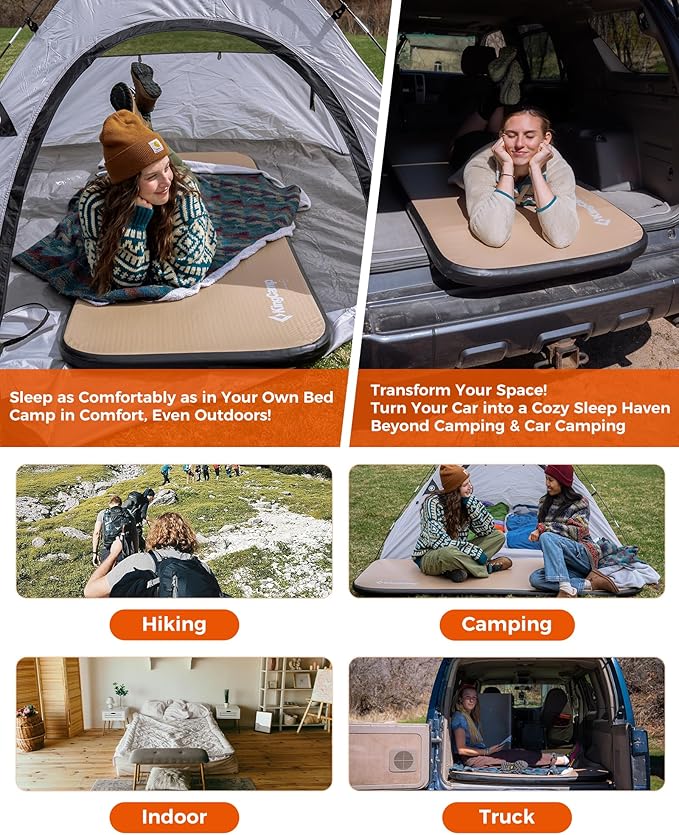 KingCamp Single Sleeping Pad for Camping, Reinforced Drop-Stitch Sleeping Travel Mat, Portable Camping Pad for Hiking, Tent, Cot & Car Travel, Single