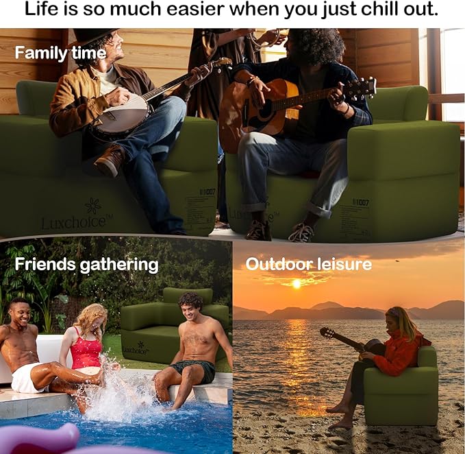 Inflatable Couch Premium Oxford Cloth Inflatable Sofa with Built-in Pump Rechargeable Portable Blow Up Couch for Camping Outdoor Travel Home Guests Backyard Patio