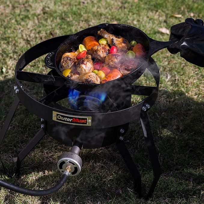 Propane Burner Outdoor Gas Burner for Cooking with Regulator and Cast Iron Braided Holes (single)