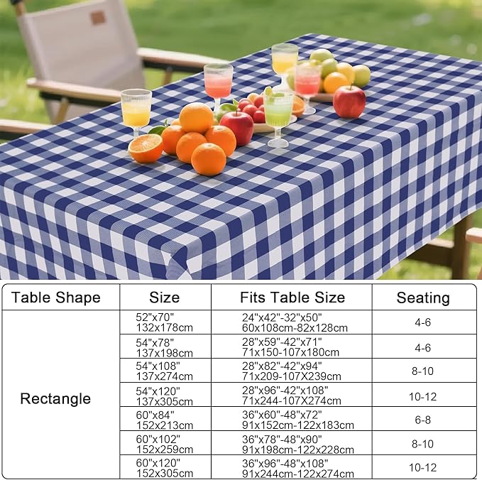 Smiry Rectangle Table Cloth, Waterproof Vinyl Tablecloth with Flannel Backing, Wipeable Buffalo Plaid Table Cover for Dining, Indoor and Outdoor (Navy & White, 52"x70")
